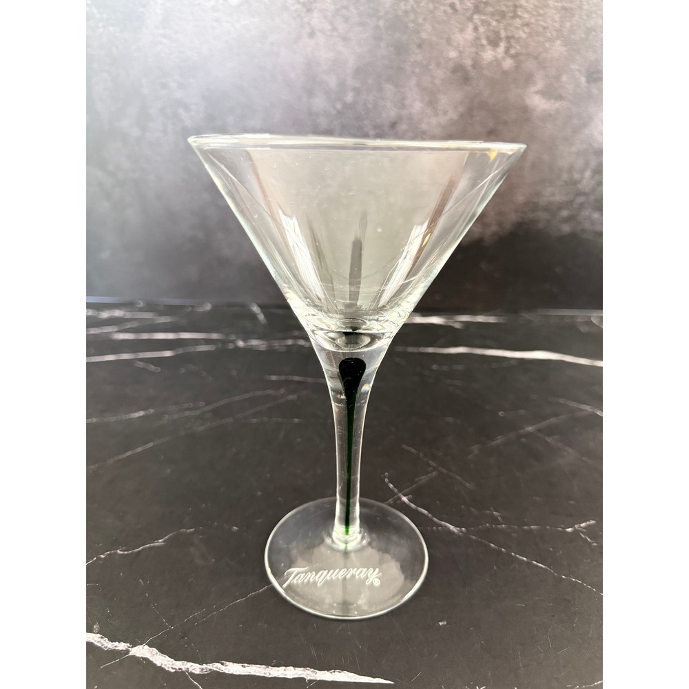 Tanqueray Etched Base Martini Glass with Green Drop in Stem 6.75in